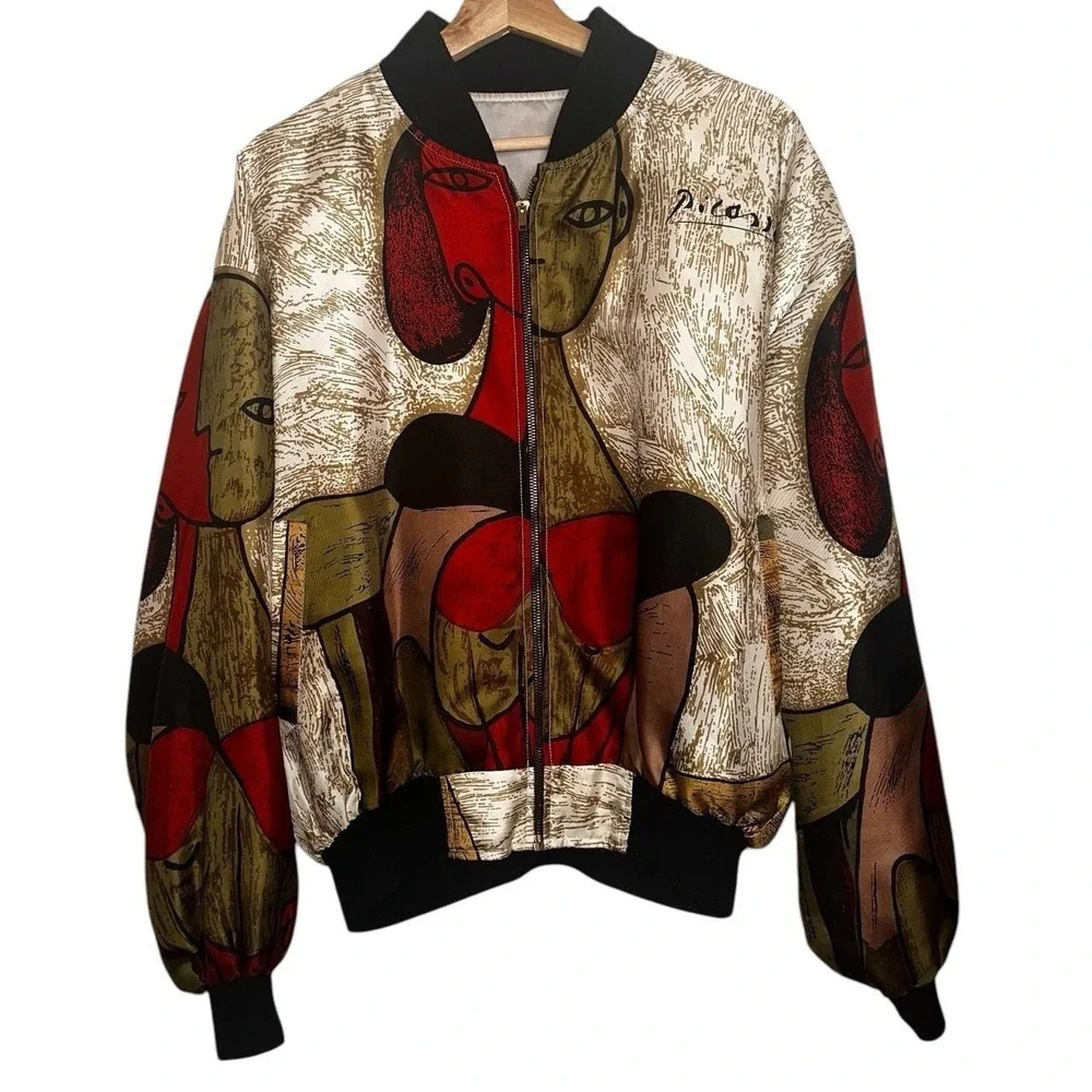 Chardin Women's Picasso Abstract Art Windbreaker Jacket Vintage 80's, XL
